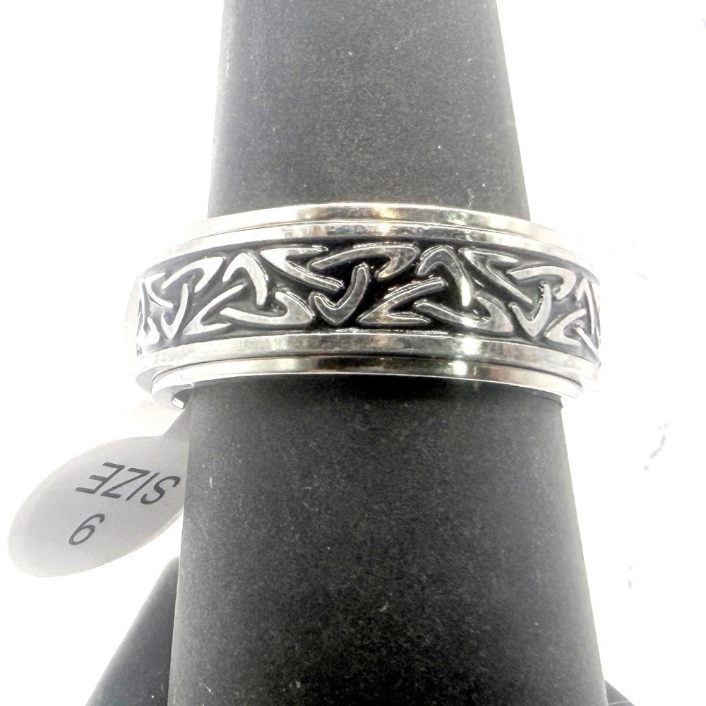 Silver Black Spinner Ring Size 9 Engraved Scroll Band New with Tag